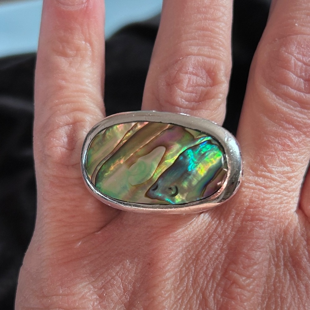 Stunning Vintage Mother of Pearl and Sterling Statement Ring